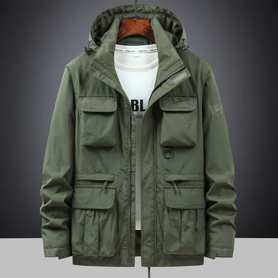 Nueva Chaqueta con Capucha para Hombre de Bolsillos Múltiples para Herramientas Primavera y Otoño Juvenil Casual Chaqueta Mediana y Larga Chaqueta para Hombre