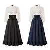 Vintage Renaissance Pleated Maxi Corset Button Skirt Women A Line Costume Victoria High Waist Gown Big Swing Floor Ruffle Skirt