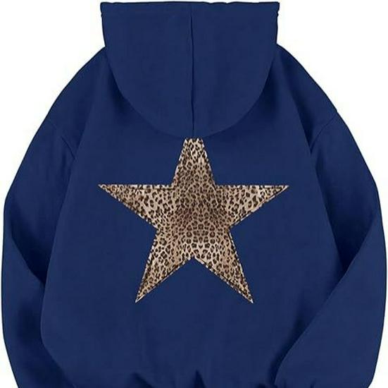 Women's Leopard & Star Print Hoodie Pullover