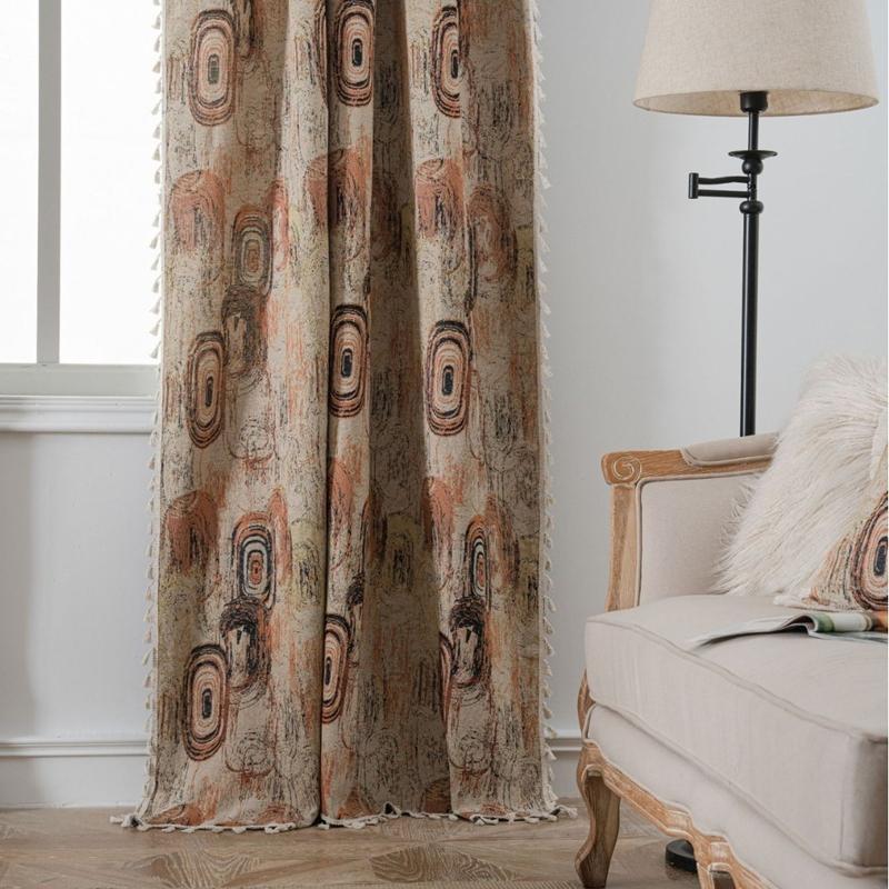 

Bohemian Style Curtains Blue Geometric Jacquard Fringe Valance Home Bedroom Living Room Balcony Decorative Curtains W150 x H160cm&Punching
