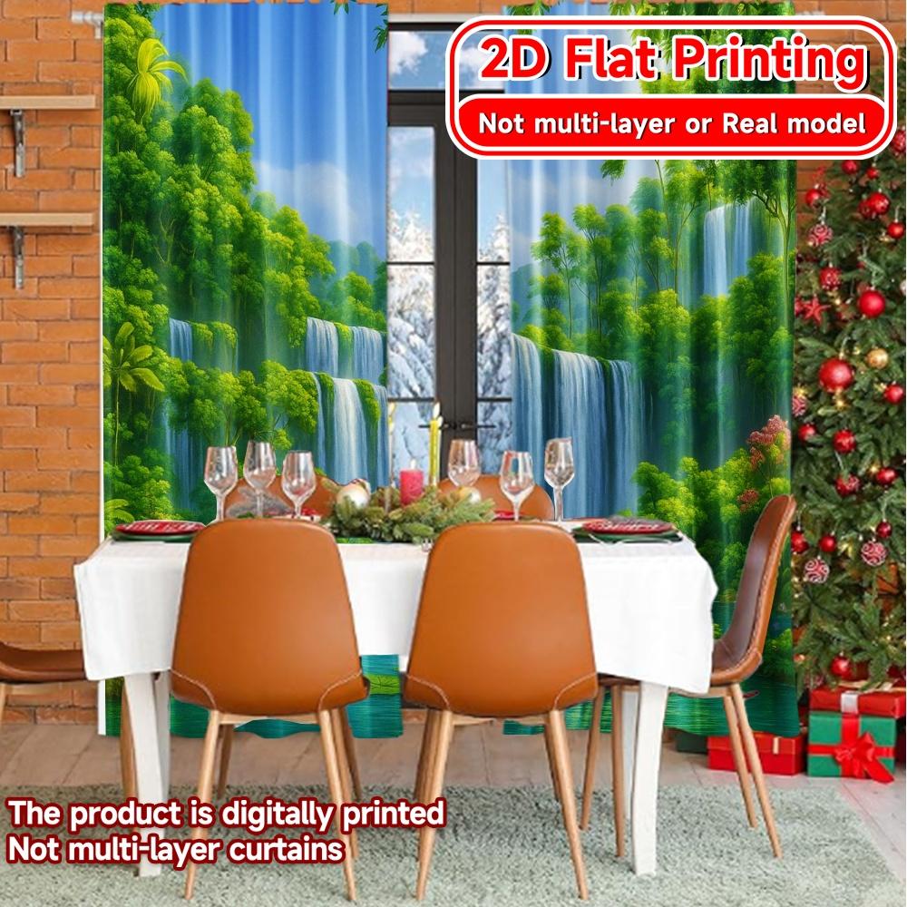Set Of 2 Flat Printing Curtains Without Rod Tropical Cascade Halloween Festival Popular Drapes Made Polyester Machine Washable