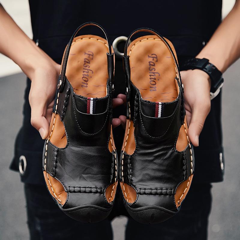 Viral Trends Leather Bag Head Non-slip Soft Sole Two Wear Beach Men's Shoes