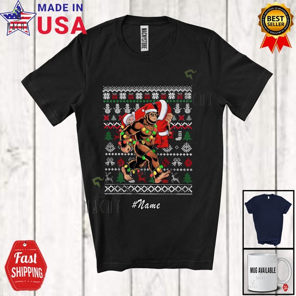 Custom Name Santa Bigfoot Stolen Santa Humorous Christmas Sweater Lights Shirt 3XL