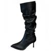 Pointed Thin Heel High Heel Stacking Boots 2025 Autumn and Winter New Medium Tube Women's Pleated Boots Martin Boots Long Boots
