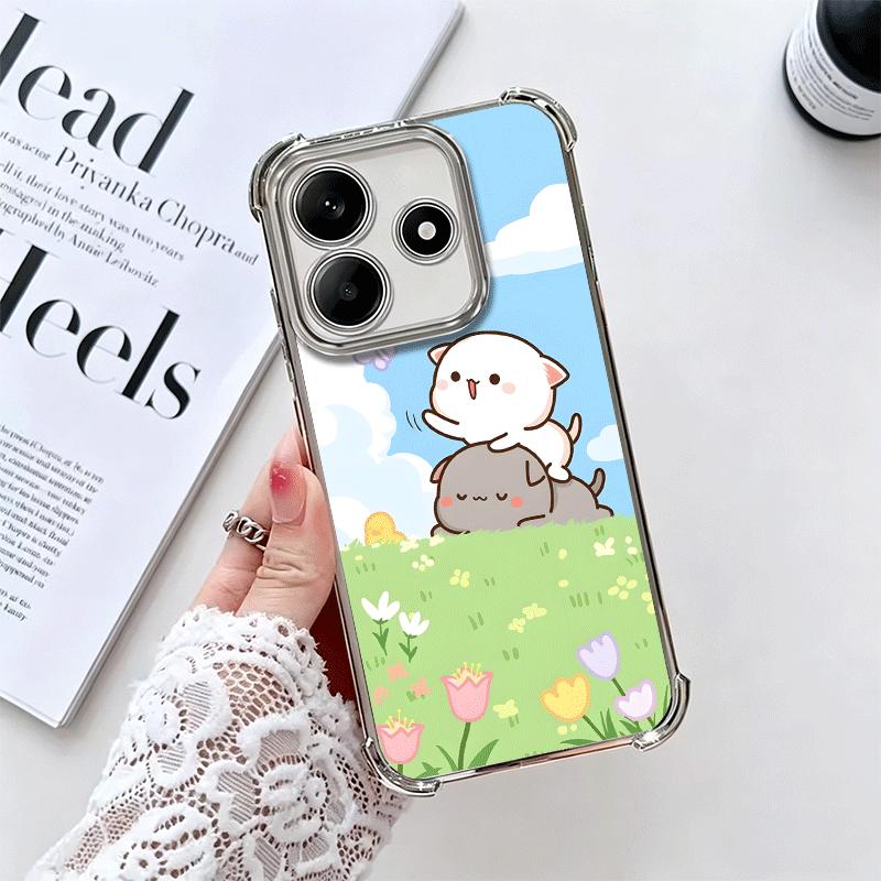 

Cartoon Cute Peach Goma Plating Phone Case For Xiaomi Redmi Note 14 15 Pro Plus 13 12 11 11S 11T 10 9S 9 5G Anti-Fall Airabag Co Redmi Note 12 Pro 4G