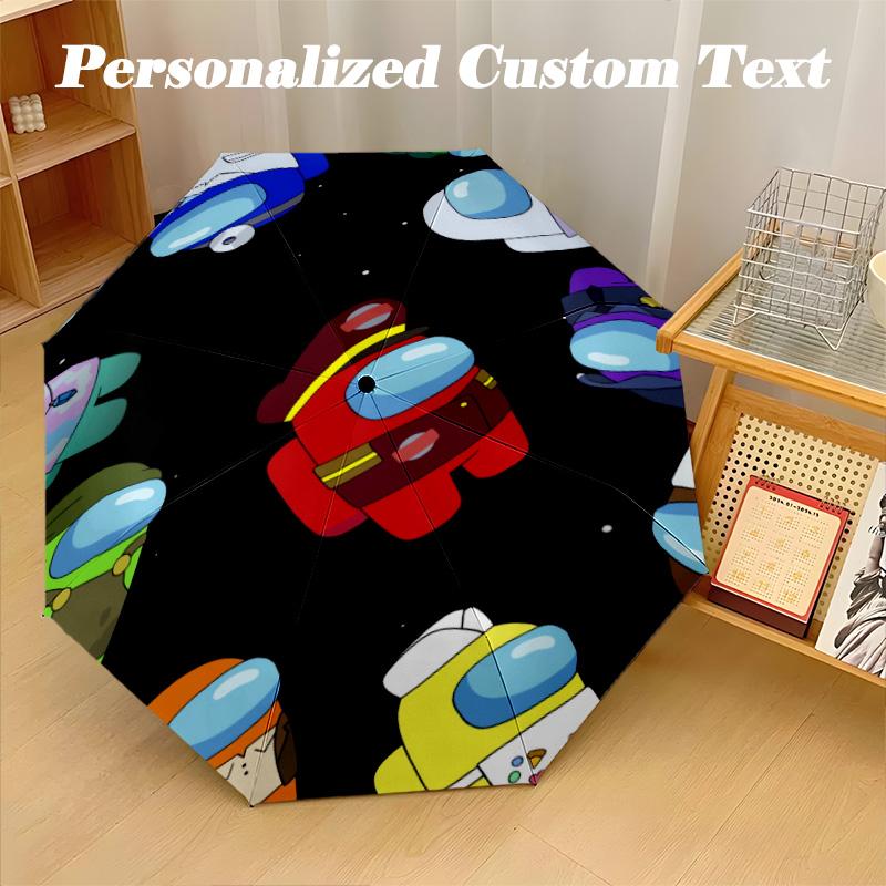 Windproof Folding Umbrella, 8‑Rib Auto Open Close Among Us Umbrella for Rain Sun Protection