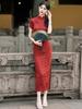 2025 Red Retro Slim Fit Qipao for Young Women - Short Sleeve Chinese Style Spring/Summer Dress