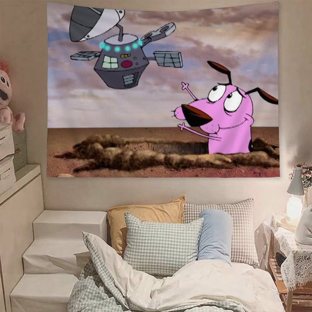 

COURAGE The CCowardly Funny Dog Tapestry Wall Hanging Tapestry Art Deco Blanket Curtain Hanging Home Bedroom Living Room Decor 74x94cm(29x37in)