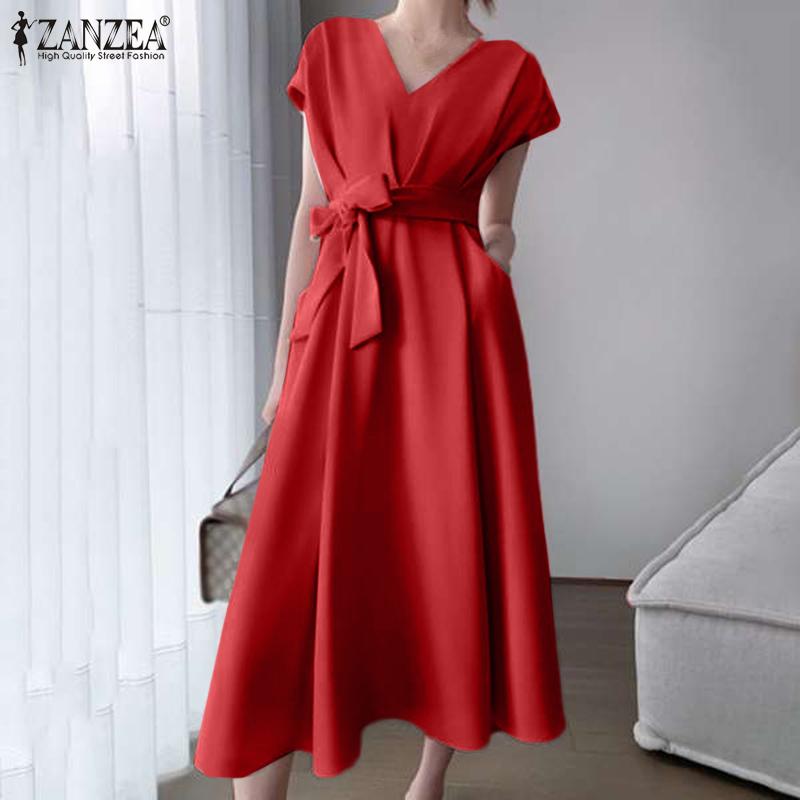 

ZANZEA Женское миди-платье без рукавов с V-образным вырезом, летнее