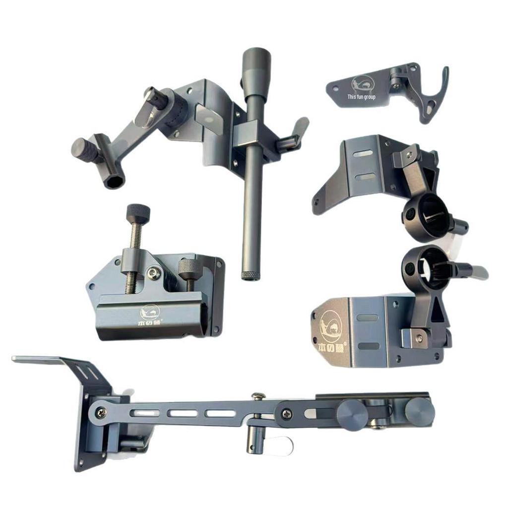 Aluminum Fishing Box Accessory Set: Rod, Net, Bait Tray, Umbrella Holders - 6 Piece