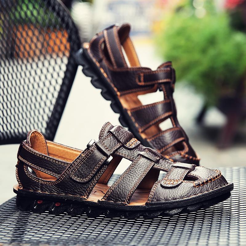Classic High Quality Cow Leather Sandals Summer Outdoor Handmade Men Sandals Fashion Comfortable  Men Beach Leather Shoes