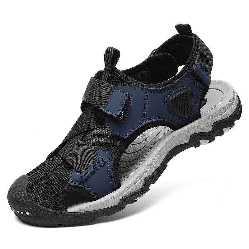 

Сандалии мужские летние новые полые дышащие сетчатые пляжные туфли на мягкой подошве с закрытым носком нескользящие уличные повседневные туфли 47 синий