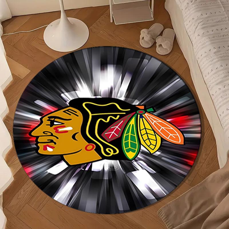 Στρογγυλό Χαλί με Λογότυπο Chicago Blackhawks για Σαλόνι, Υπνοδωμάτιο, Χώρο Παιχνιδιού, Χαλί Καρέκλας, Χαλί Περιοχής, Κυκλικό Χαλί, Μεγάλο Μέγεθος Διακόσμηση Ανεμιστήρα Χριστουγεννιάτικο Δώρο