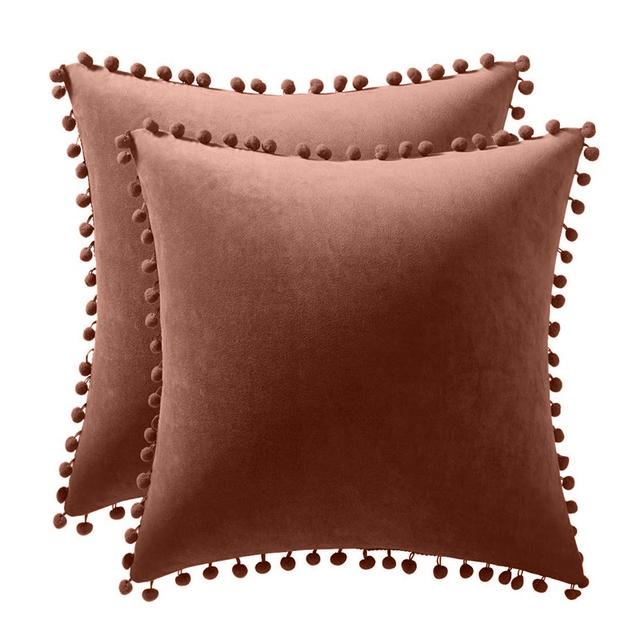 Set van 2 Fluwelen Kussenslopen Effen Kussenhoes met Pompoms Bal Sierkussenhoezen voor Huis Bed Bank Decoratie 45X45 30X50 cm 30x50cm