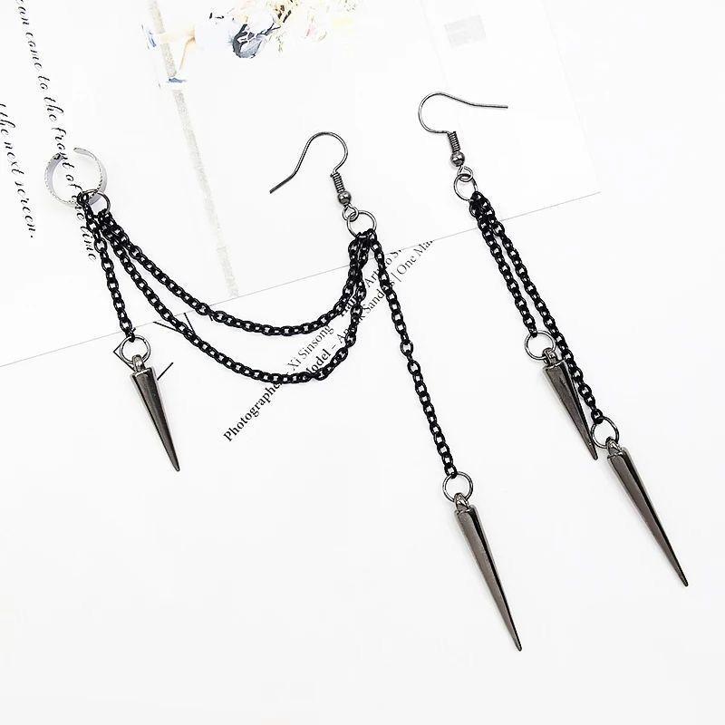 Herren Retro Schwarze Quaste Kette Lange Ohrringe Punk Ohrringe Hiphop Nieten Ohrringe Für Frauen Gothic Party Schmuck
