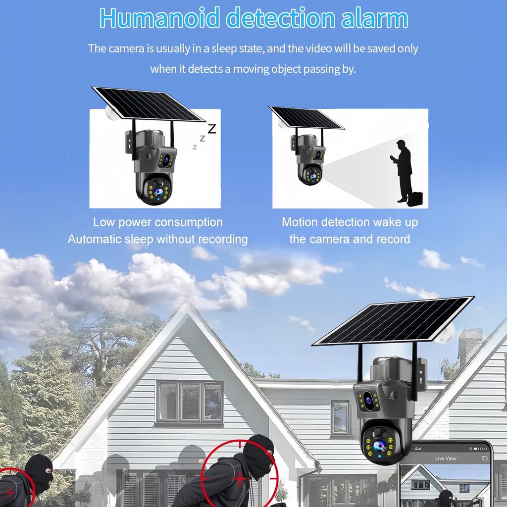 8MP 4K WiFi Wireless Solar Lens Dual Display 4G SIM IP CCTV Camera Motion Detection PTZ Security Protection Monitor