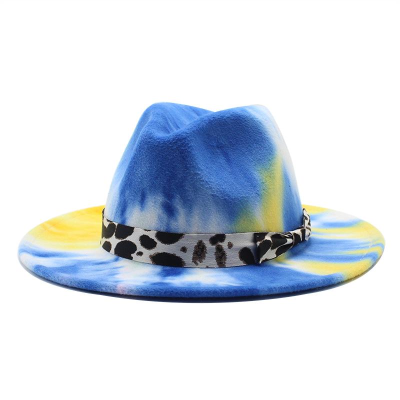 Windy Season Men And Women Tie-Dyed Colored Wool Woolen, Flat-Brimmed Jazz Hat, Felt Hat