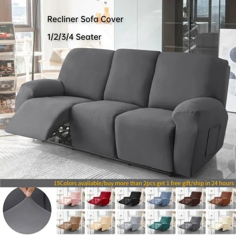 1/2/3/4 Seater Polyster Recliner Sofa Covers Lazy Boy Relax Armchair Cover Elastic Sofa Protector Lounge Home Pets Anti-Scratch