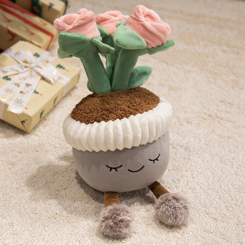 30cm Cartoon Potted Plant Plush Doll Cute Sunflower Rose Strawberry Cactus Calla Lily Plush Plant Home Decoration Gift For Kids