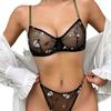 Sexy underwear ultra-thin transparent mesh embroidery steel ring anti-sagging large chest small gathering bra set