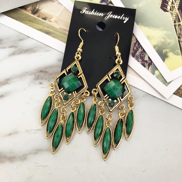 Vintage court gem set earrings long temperament bohemian earrings niche earrings women
