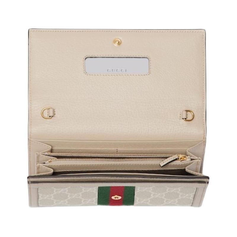 Gucci Ophidia Light Gold Accessories Supreme Canvas Shoulder Crossbody Wallet Women's Beige and White