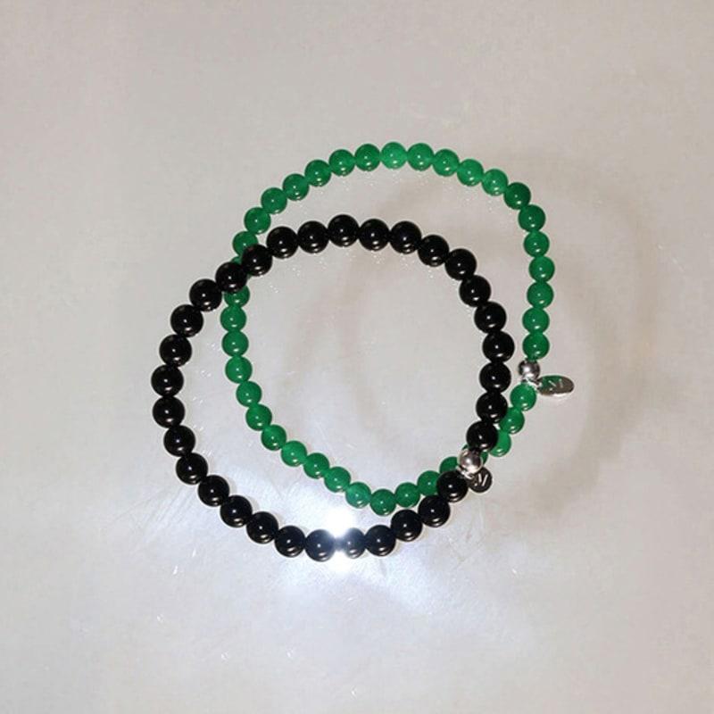 modernlike silver ball natural gemstone bead onyx bracelet coordination black green