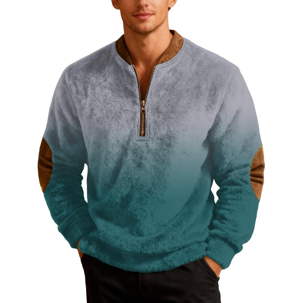 Sweat-shirt de sport décontracté pour homme à imprimé dégradé, rétro, à manches longues et demi-fermeture éclair