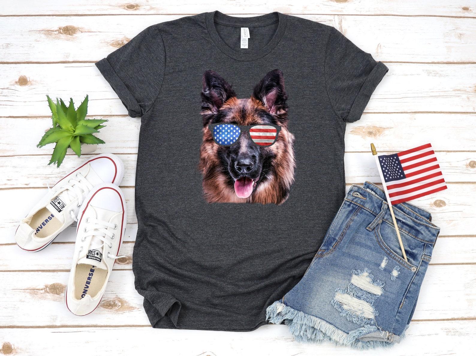 German Shepherd USA Flag T-Shirt, Funny Dog July 4th, American Flag Tank Top, Fourth of July T-shirt, T-shirt,T-shirt, Gift 3XL