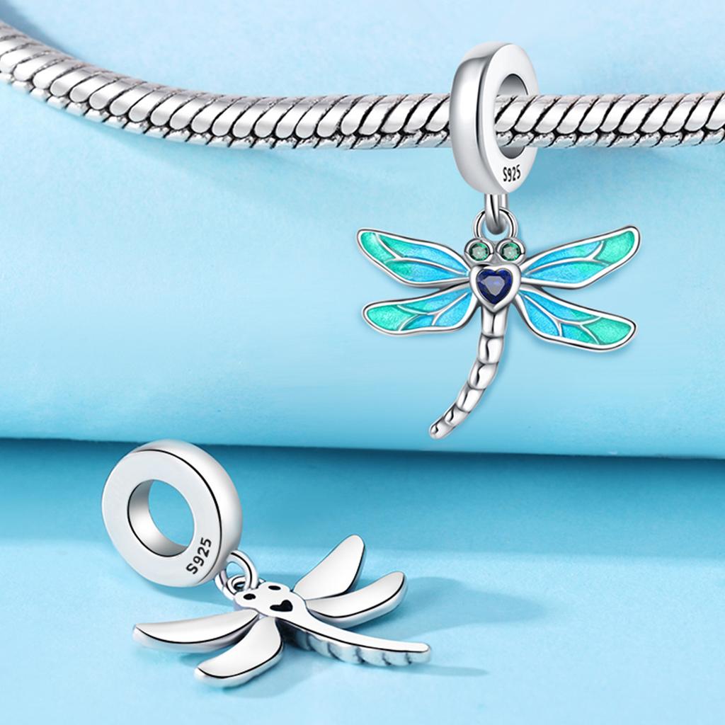 Copper Blue Gradient Dragonfly Pendant Bracelet Charms Fit Bangle For Women Jewelry Party Beads Gifts Diy Accessory