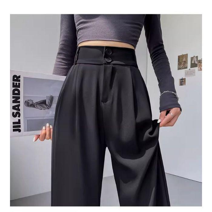 

Женские брюки с высокой талией, облегающие, с широкими штанинами - Новинка Весна и Осень 2025 Small чёрный