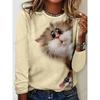 Two Cute Cat Patterns Graphic 3d Print T-Shirt Women's Long Sleeve T-shirt Women Clothing Top Fashion Casual Oversized Tops Tees