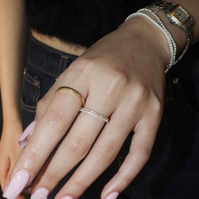 Bague tennis moderne en argent plaqué or 14 carats 1 mm