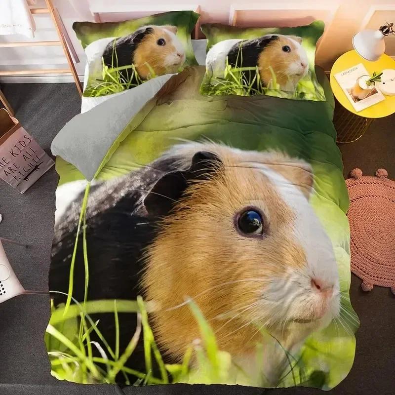 Guinea Pig Bedding Set Cute Mouse 3D Duvet Cover Animal Comforter Cover for Kids Boys Girls Teen Soft Twin Polyester Quilt Cover