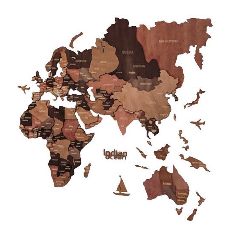 World Map Wooden 3D Puzzle: Stereoscopic Wall Hanging for Office & Home Decor