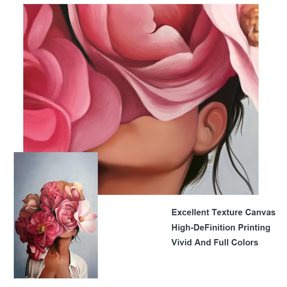 Nordic Flowers Head Woman Canvas Paintings On the Wall Art Posters And Prints Feather Girls Wall Pictures Home Decoration