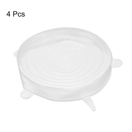 uxcell Silicone Stretch Lids, Round Container Lids, Silicone Bowl Covers, Reusable Silicone Lids for Cups, Bowls, and Food, White, 14.5cm, Pack of 4