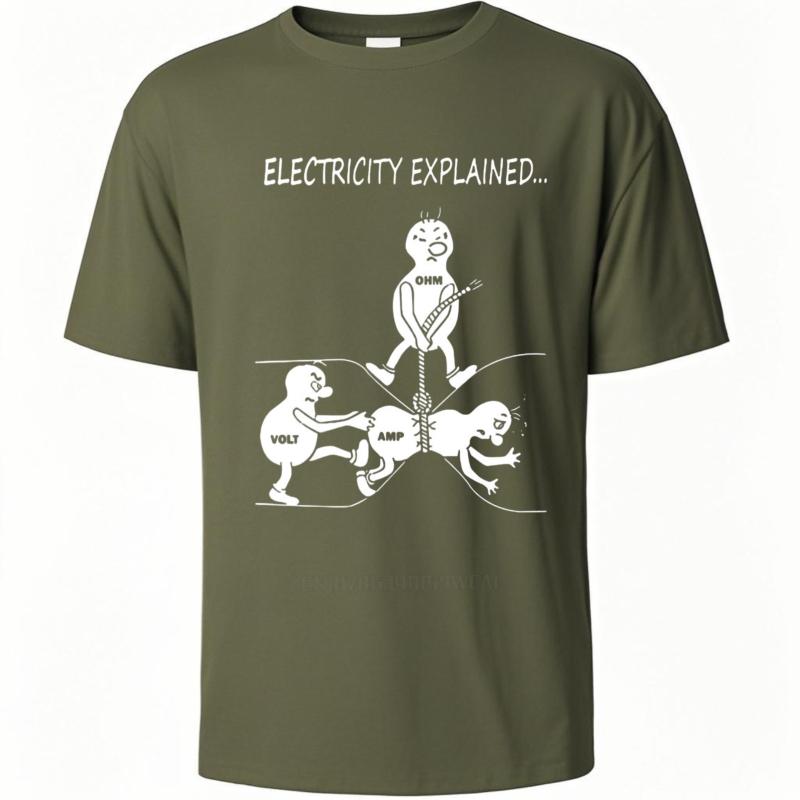

men brand t-shirt Fashion summer For him t shirt Electricity Explained Volt Amp Ohm Short Sleeve Travel Round Neck Teeshirt 4XL