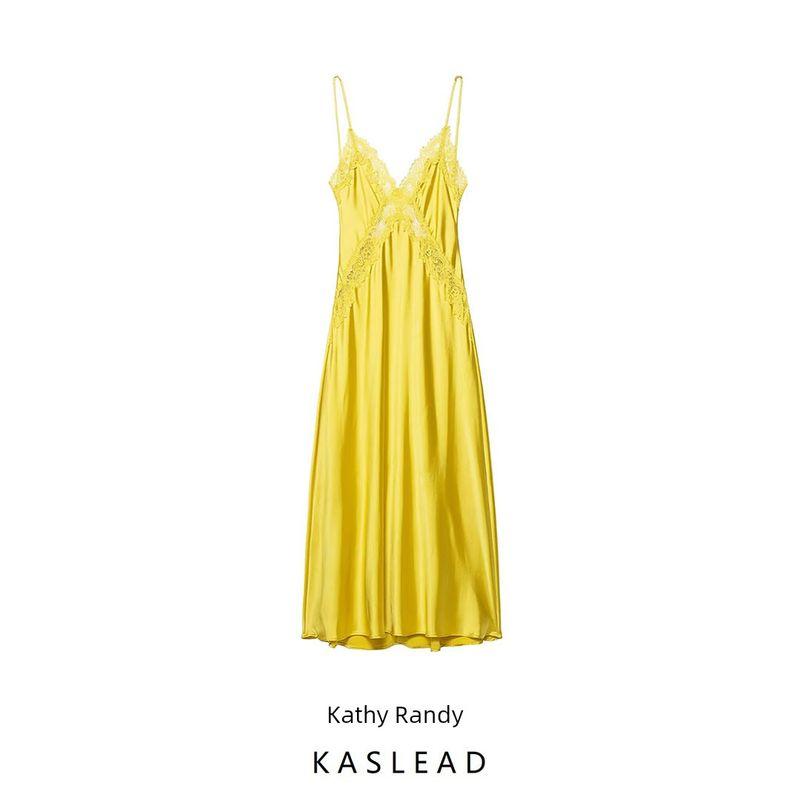 Kaslead New Arrival Women's Clothing Fashion Style Lace Silk Satin Texture Midi Skirt Dress 4764203