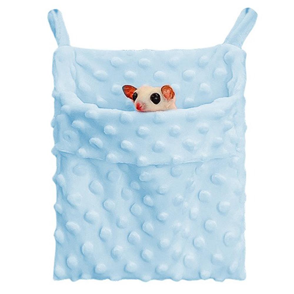 

Теплая кровать для маленьких домашних животных, плюшевая крыса, подвесная кровать, убежище для сахарных летающих змей, спальный мешок для хомяков, попугаи синий