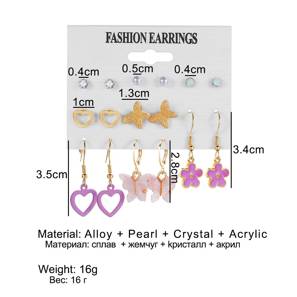 Fashion Diamond Butterfly Pink Lovely Pendant Earrings Set Flower Earrings Jewelry Elegant Pendant Earrings Set Temperament Earrings Women's Earrings