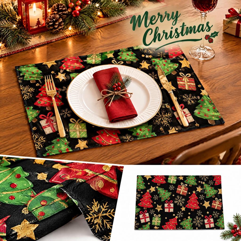 Christmas Placemat with Print Heat- Table Holiday Dining Table Decor for Home