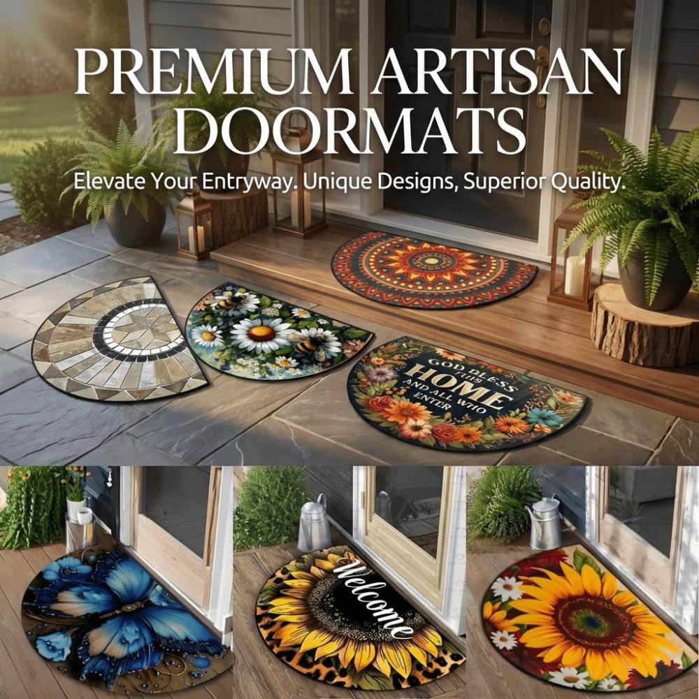 Thickened Non Slip Half Round Doormat Flower Floral Boho Door Mat Washable Absorbent Entrance Door Carpet Outdoor