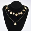 2Pcs Gold Color Textured Coin Fringe Tiered Necklace Set Chunky Disc Pendant Layered Choker Fashion Y-Necklace for Party Gifts