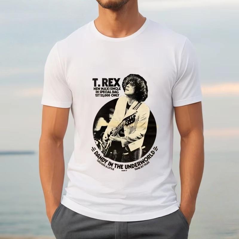 T Rex T Shirt Marc Bolan Glitter Portrait Glam Rock Classic 2026 Men Round Collar Short Sleeve  T Rex  Mens T Shirt M