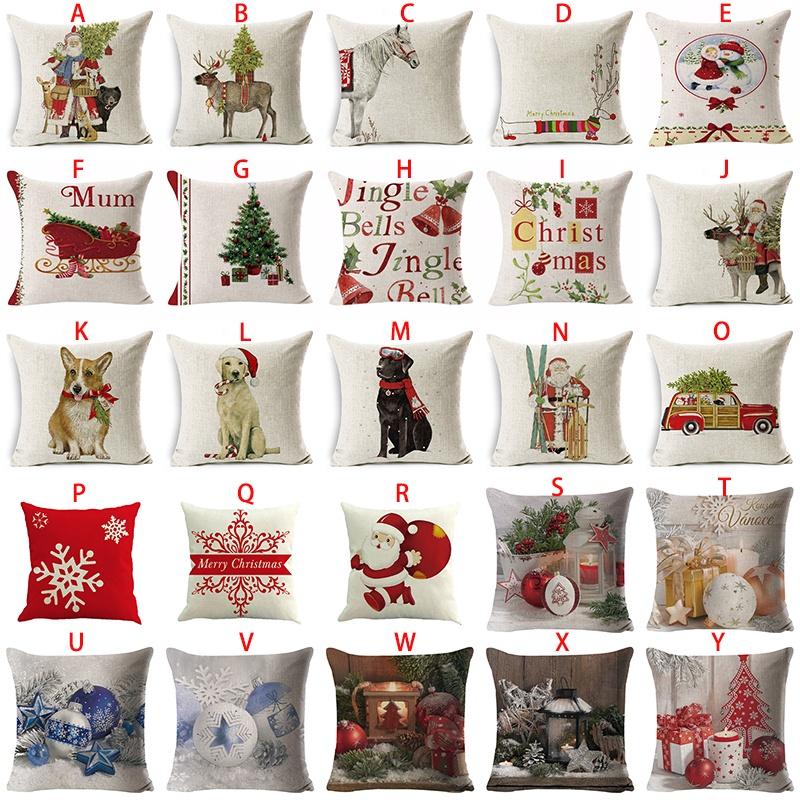 Luxurious 18" Merry Christmas Pillow Case Cotton Linen Cushion Cover For Home Decor
