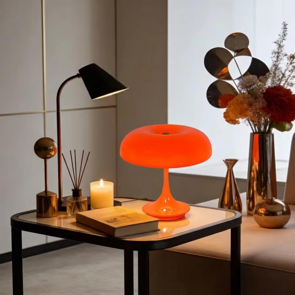 LED Night Light Mushroom Table Lamp,Touch Control 3 Color Dimmable,Modern Orange Bedside Lamp,for Bedroom Office Christmas Decor