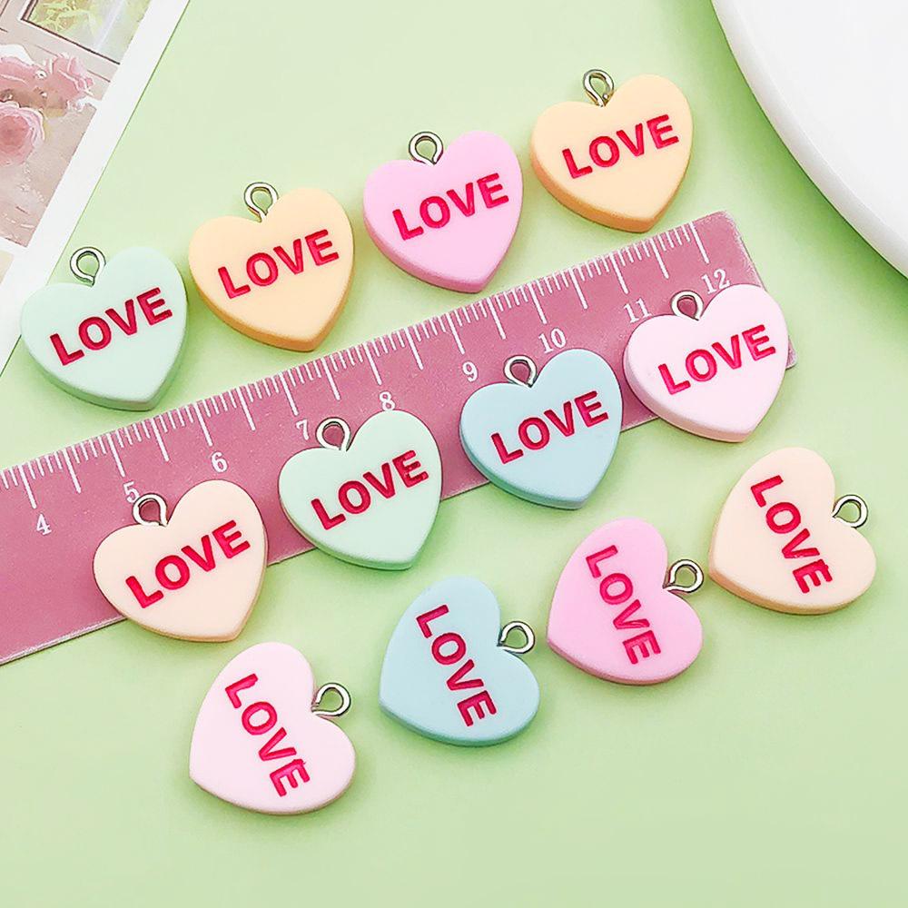 12-Color Resin Heart LOVE Letter Pendants for DIY Jewelry