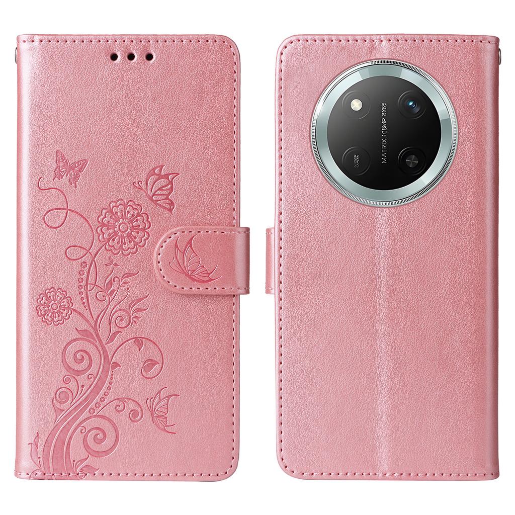 Skórzane etui na telefon dla Honor Magic7 Lite 5G/X9c 5G/X60 Pro 5G z nadrukiem motyla i kwiatów, portfel, etui ze stojakiem