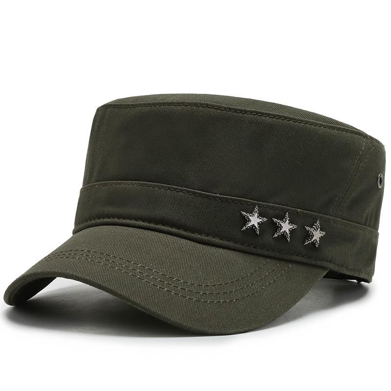 New men's spring and autumn cotton flat-top military hat five-star cap fishing hat outdoor hat